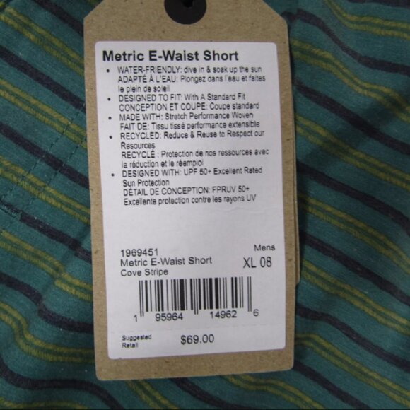 PraNa NEW NWT Mens XL 8" Board Shorts Metric E-Waist Cove Blue Striped UPF 50+ - Picture 3 of 5